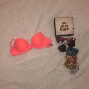 Push up bright coral bikini top